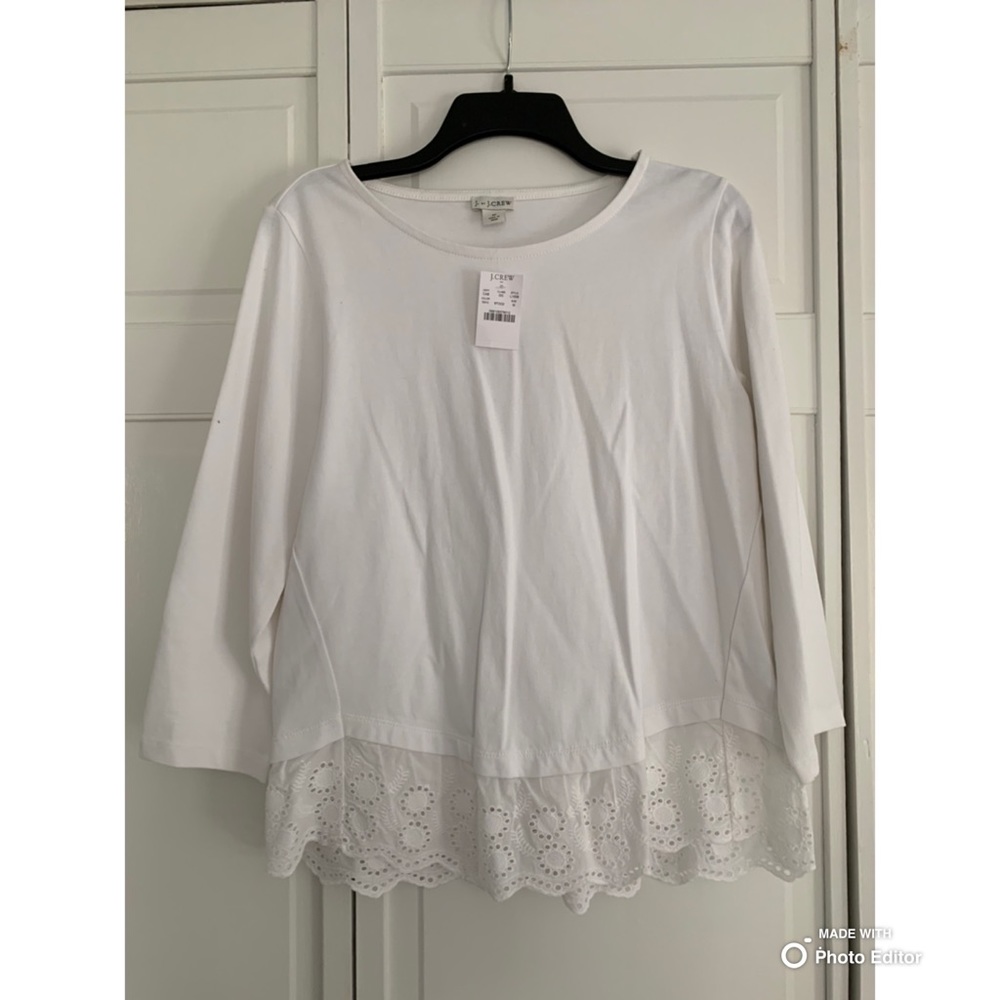J. Crew White Blouse with Eyelet Hem NWOT